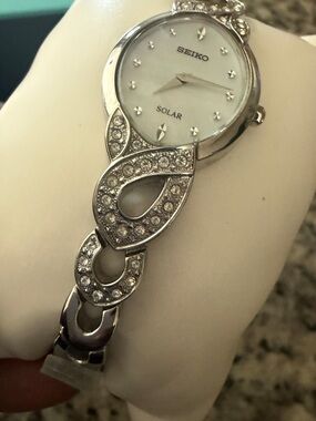 Seiko Silver-Tone Crystal Link Solar Bracelet Watch